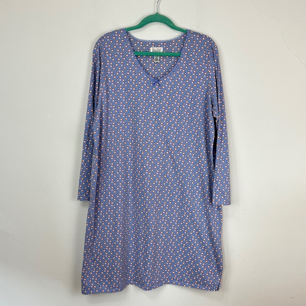 Classic Elements 100% Cotton Blue Floral Embroidered Nightgown 14-16 Ditsy